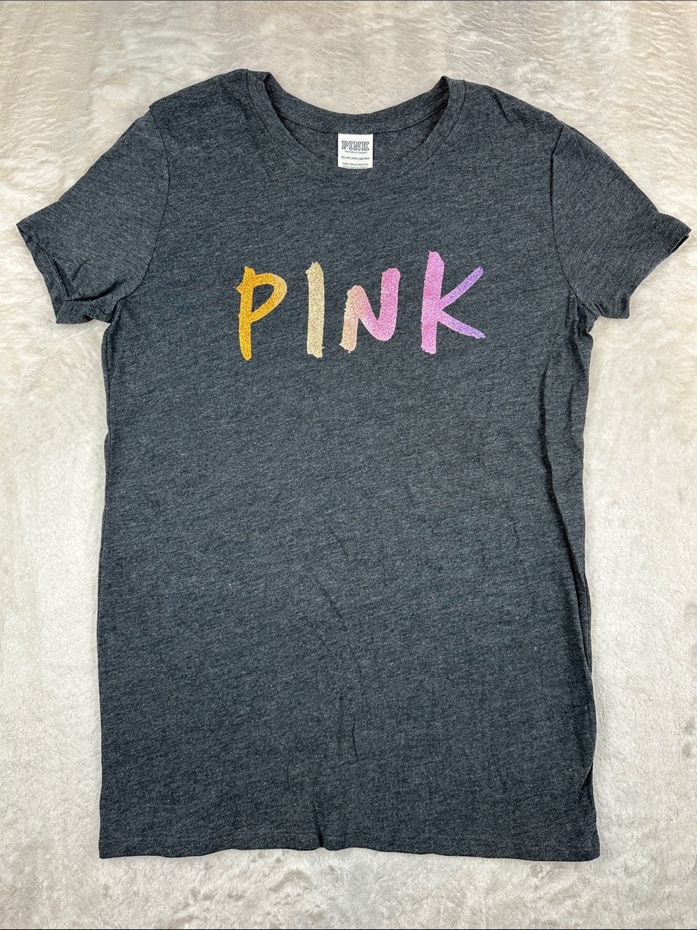 Victoria’s Secret PINK Shirt Womens XS Gray Multicolor Logo Graphic Tee 2021